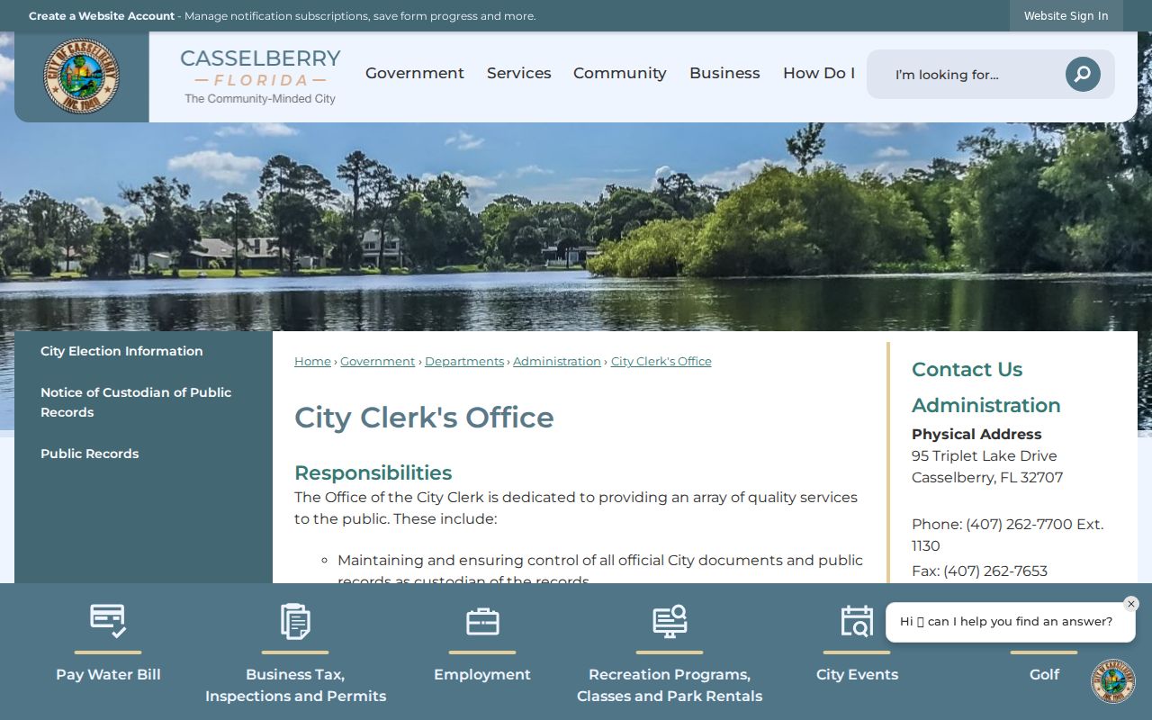 Casselberry City Clerk records office