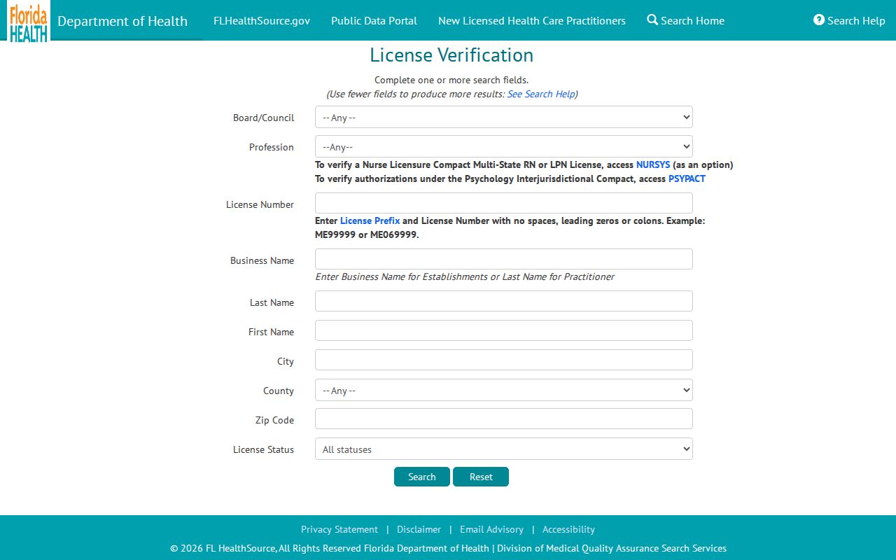 Casselberry resident lookup through Florida health license records