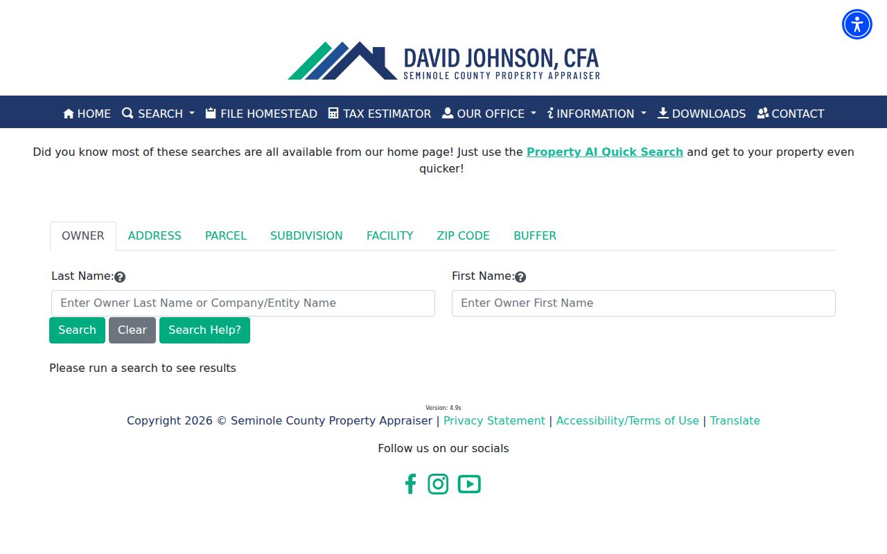 Seminole County Property Appraiser advanced street and address search